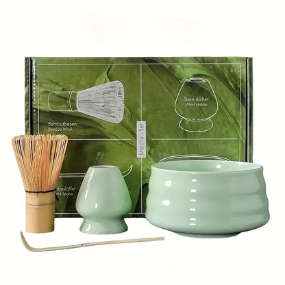 Japanese Tea Set Matcha Set with Bamboo Tea Spoon Whisk Caddy And Bowl 4pcs