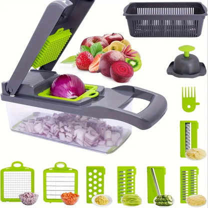 Vegetable Chopper Fruit Slicer Onion Cutter With Container 14pcs Set