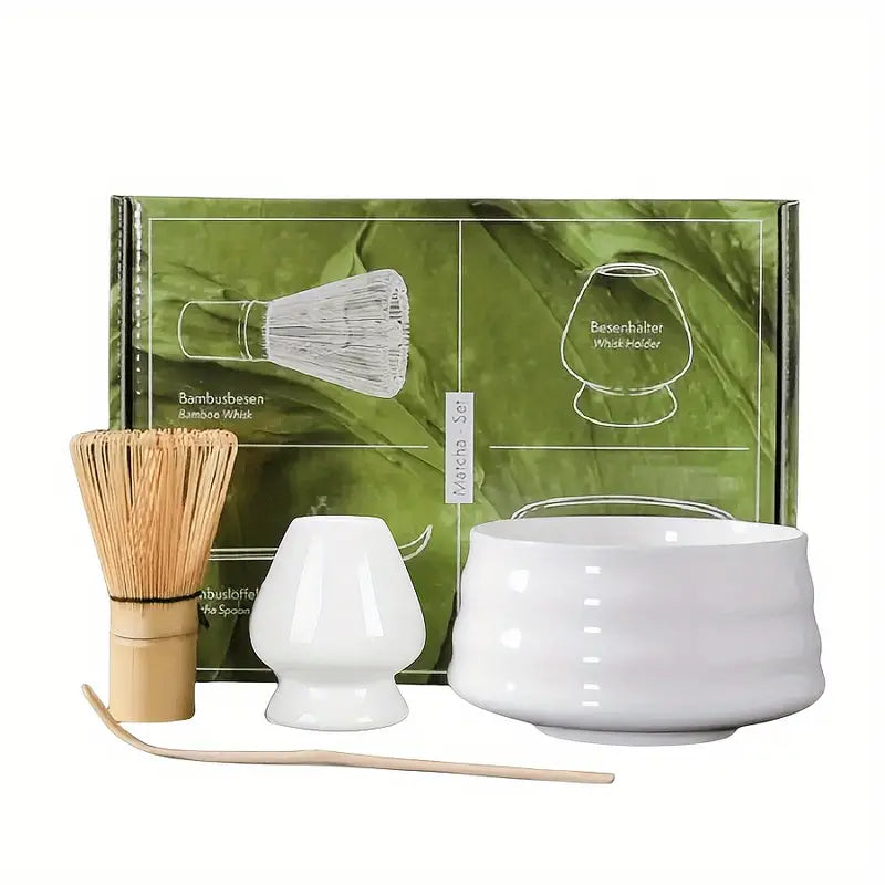 Japanese Tea Set Matcha Set with Bamboo Tea Spoon Whisk Caddy And Bowl 4pcs