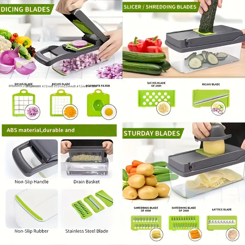 Vegetable Chopper Fruit Slicer Onion Cutter With Container 14pcs Set